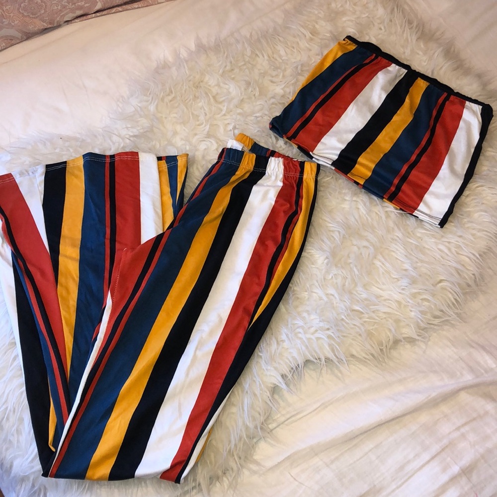 Stripe bell bottom tube top set